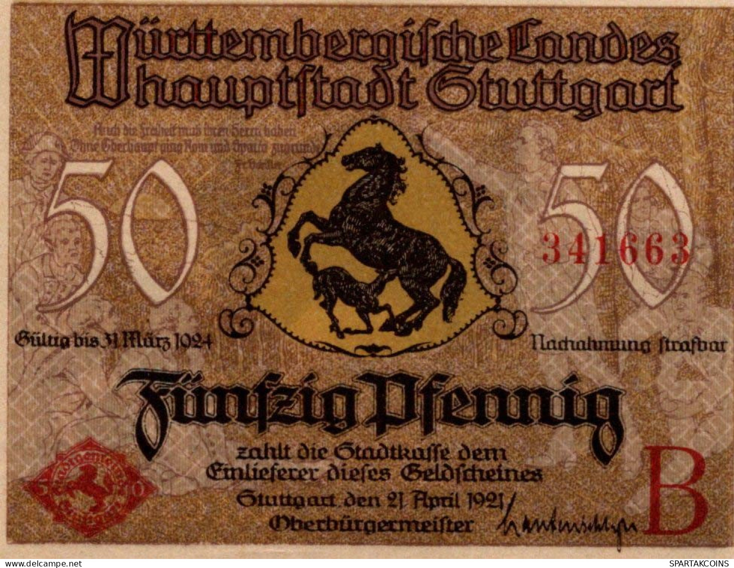 50 PFENNIG 1921 Stadt STUTTGART Württemberg UNC DEUTSCHLAND Notgeld #PC430 - [11] Emissioni Locali