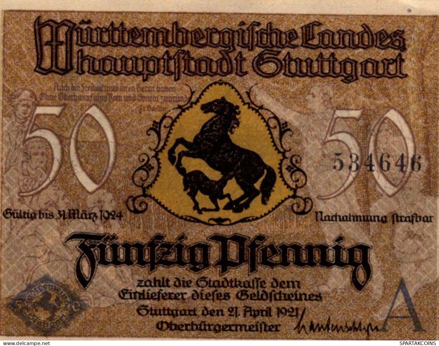 50 PFENNIG 1921 Stadt STUTTGART Württemberg UNC DEUTSCHLAND Notgeld #PC426 - [11] Local Banknote Issues