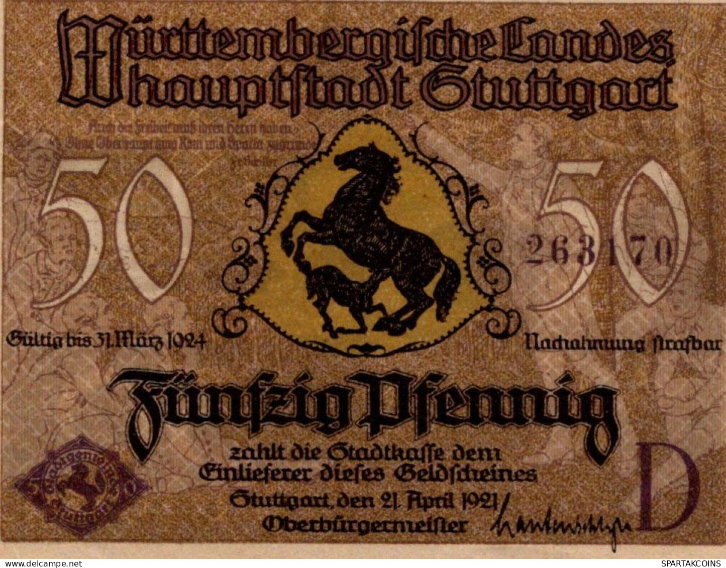 50 PFENNIG 1921 Stadt STUTTGART Württemberg UNC DEUTSCHLAND Notgeld #PC422 - [11] Emissioni Locali
