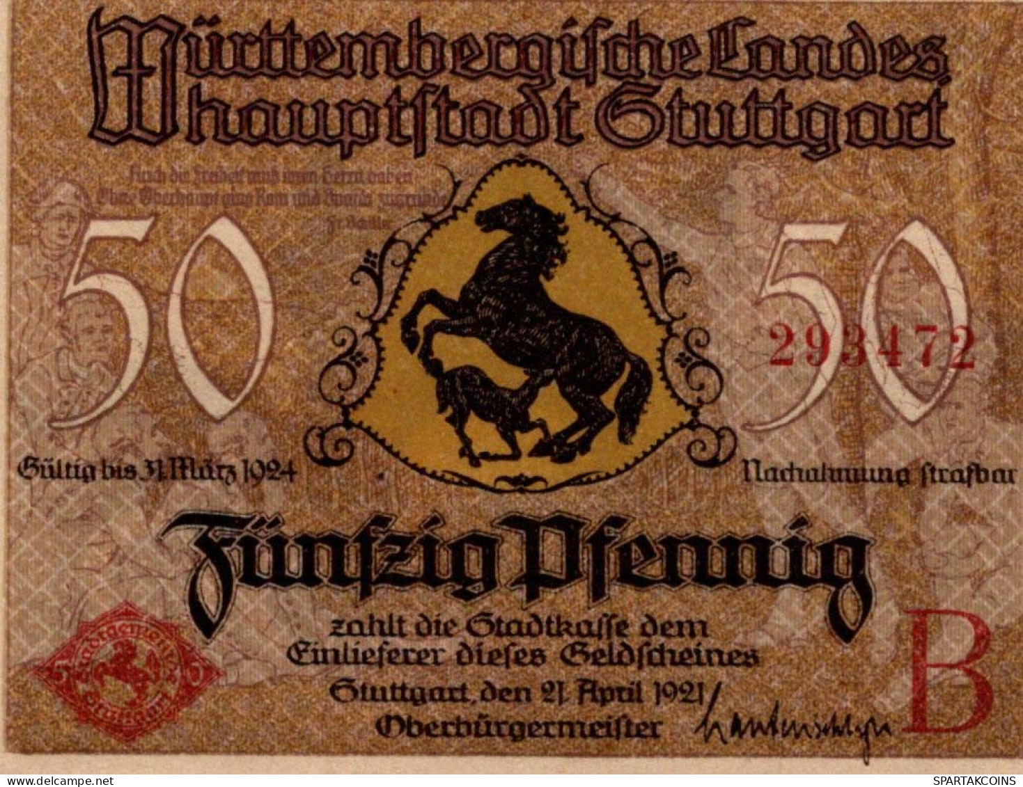 50 PFENNIG 1921 Stadt STUTTGART Württemberg UNC DEUTSCHLAND Notgeld #PC420 - Lokale Ausgaben