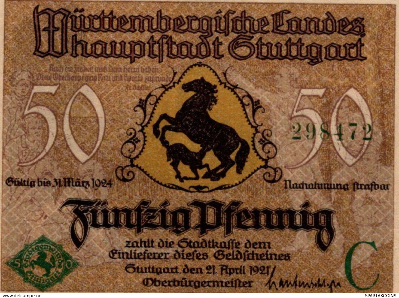 50 PFENNIG 1921 Stadt STUTTGART Württemberg UNC DEUTSCHLAND Notgeld #PC414 - [11] Lokale Uitgaven