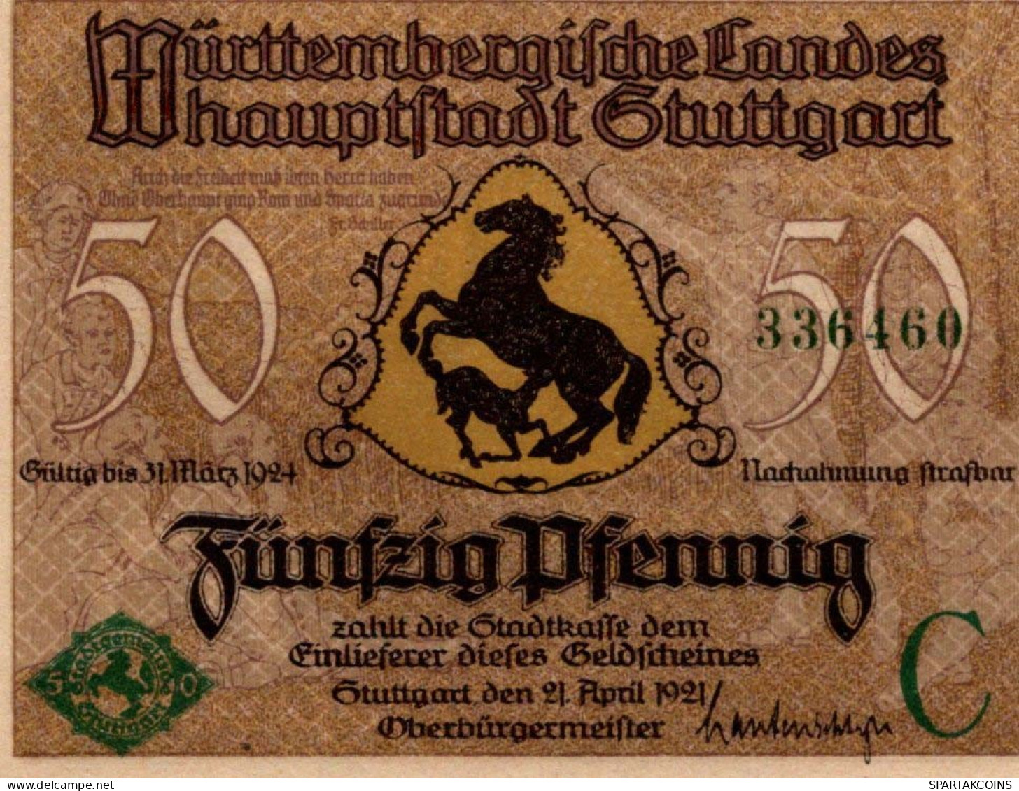 50 PFENNIG 1921 Stadt STUTTGART Württemberg UNC DEUTSCHLAND Notgeld #PC415 - [11] Emissioni Locali