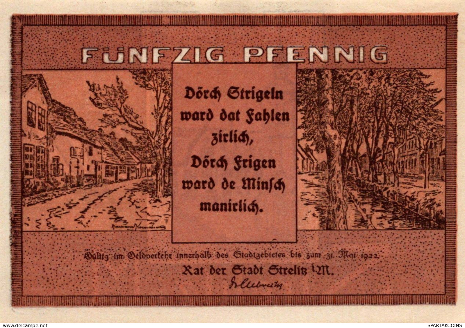 50 PFENNIG 1921 Stadt STRELITZ Mecklenburg-Strelitz UNC DEUTSCHLAND #PI982 - [11] Emissions Locales