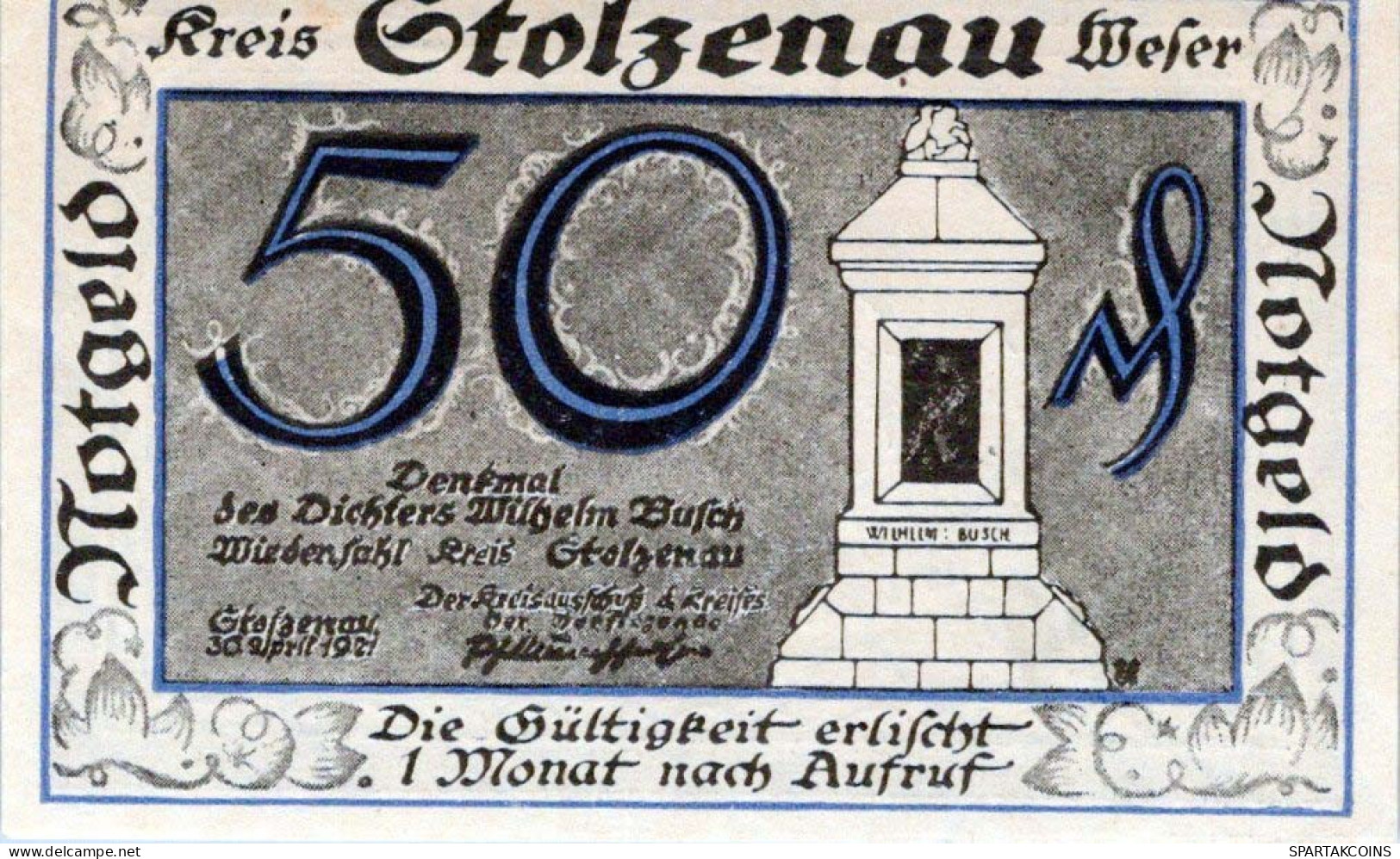 50 PFENNIG 1921 Stadt STOLZENAU Hanover DEUTSCHLAND Notgeld Banknote #PG177 - [11] Emissions Locales