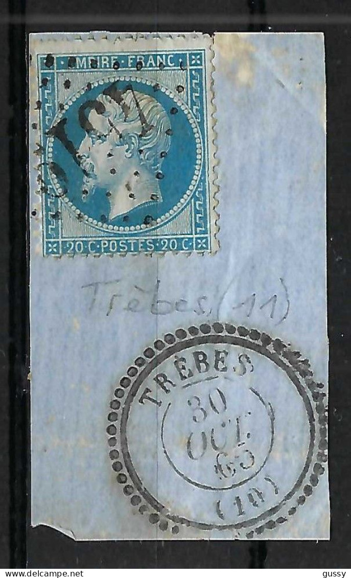 FRANCE Classique, B Obl. CAD Perlés: Trèbes (Aude) Avec PC 4519 Sur Y&T 22 Sur Fragment - 1862 Napoléon III
