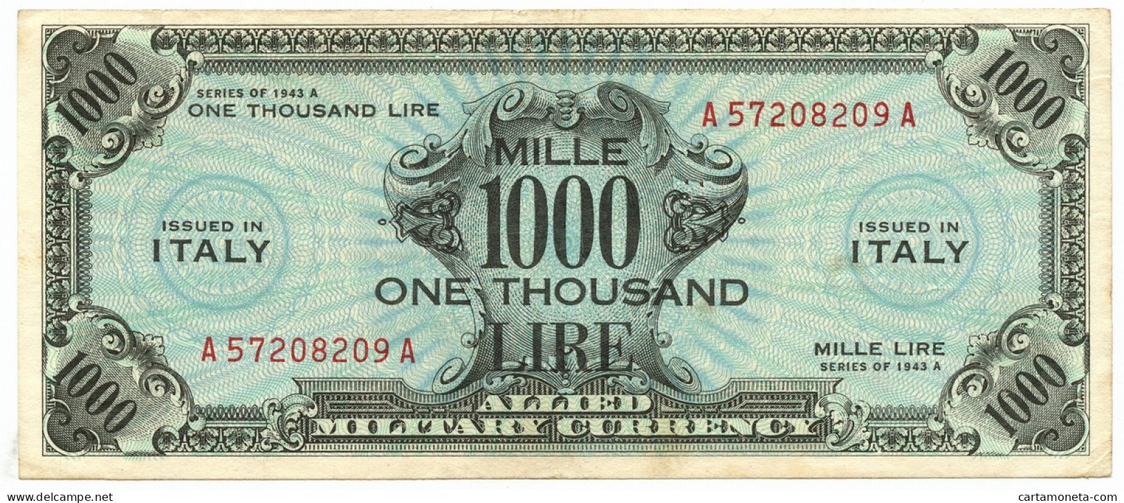 1000 LIRE OCCUPAZIONE AMERICANA IN ITALIA BILINGUE FLC A-A 1943 A BB/BB+ - Occupation Alliés Seconde Guerre Mondiale