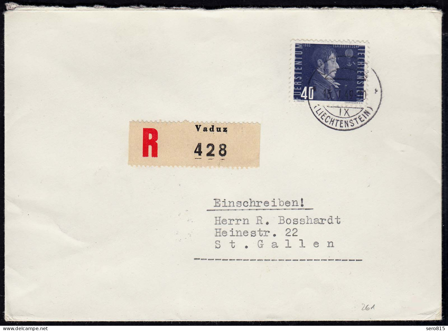 Liechtenstein R-Brief 1949 Nach St.Gallen Mi. 261   (23032 - Sonstige & Ohne Zuordnung