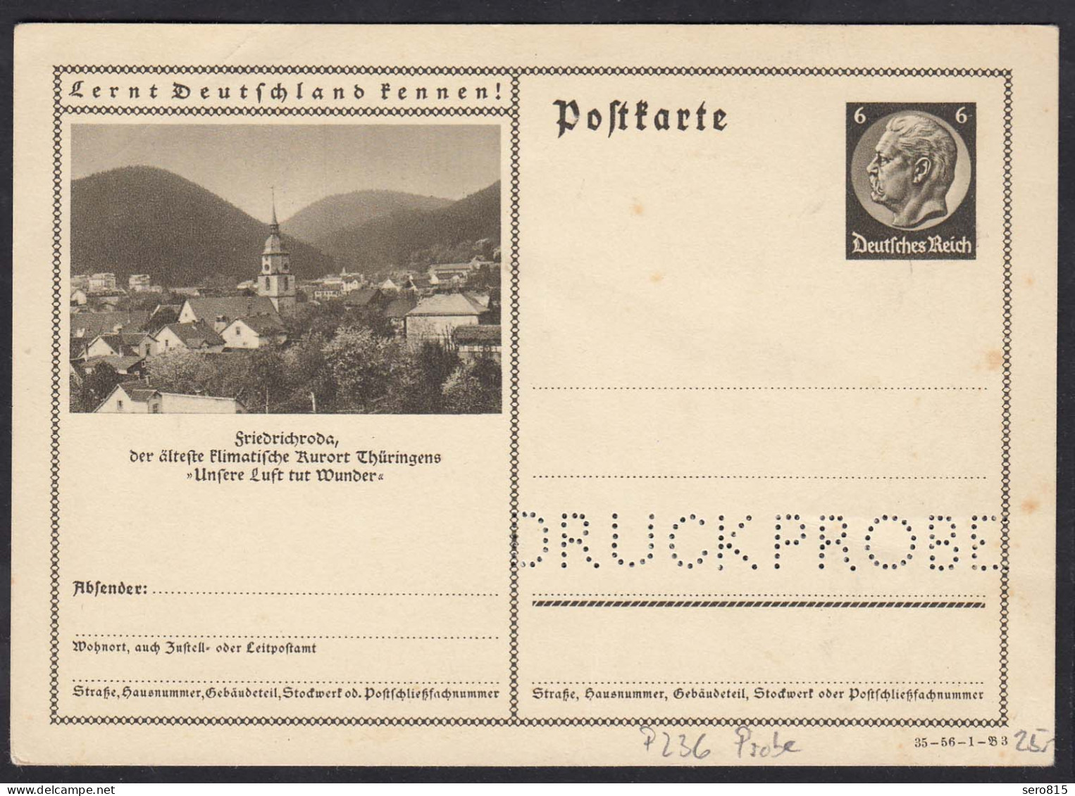 Deutsches Reich Ganzsache P236 Probe Friedrichsroda  (17615 - Other & Unclassified