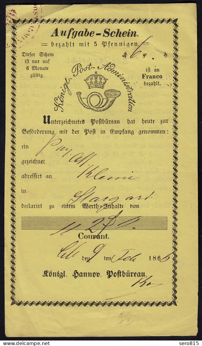 1866 Hannover Königliche Post Aufgabe-Schein Celle-Stargart Handschriftlich - Other & Unclassified