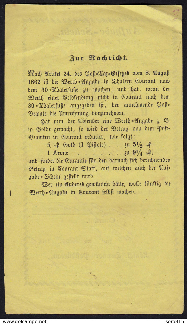 1866 Hannover Königliche Post Aufgabe-Schein Celle-Stargart Handschriftlich - Other & Unclassified
