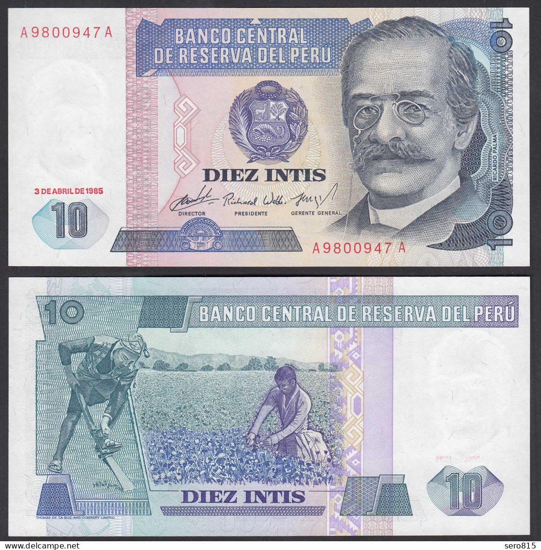 Peru 10 Intis Banknote 1985 UNC (1) Pick 128  (24643 - Other - America