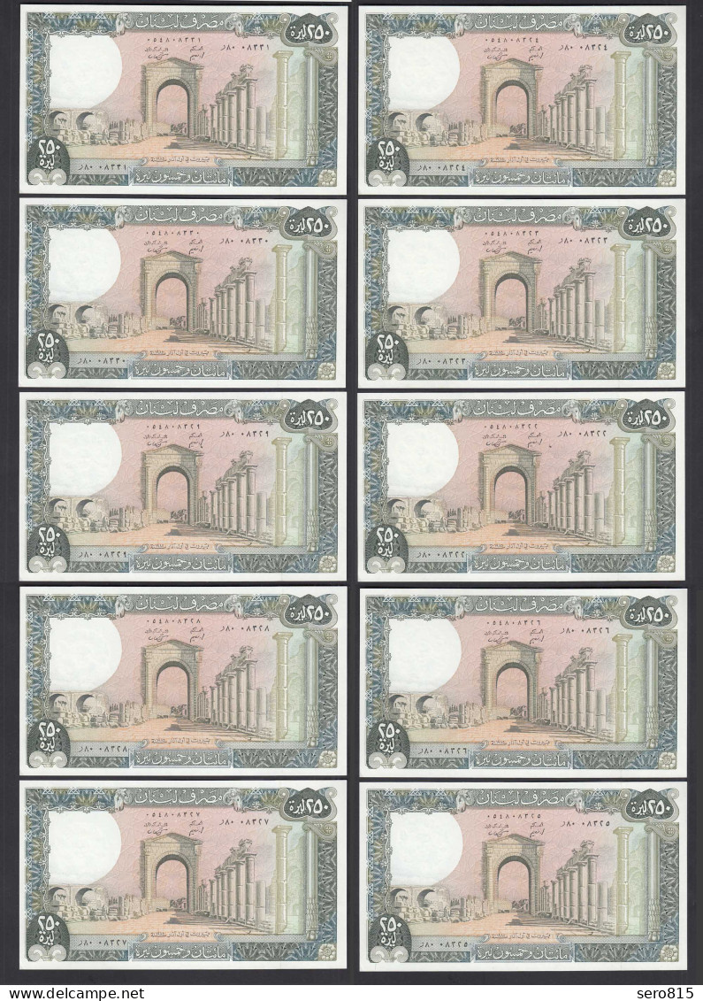 LIBANON - LEBANON 10 Stück á 250 Livres Banknote Pick  67c 1985 AUNC (1-)  89013 - Autres - Asie