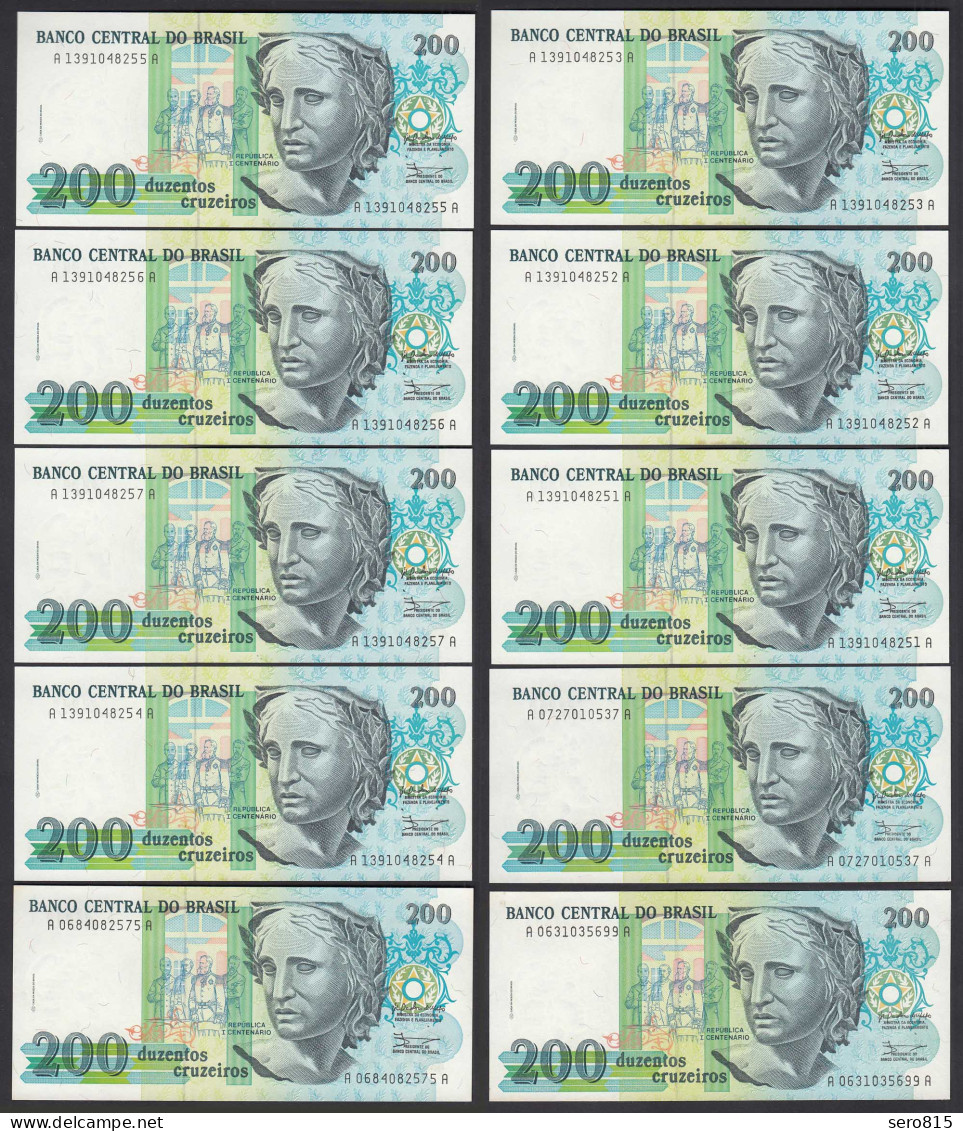 Brasilien - Brazil 10 Stück á 200 Cruzeiros 1990 Pick 229 UNC (1)    (89049 - Autres - Amérique