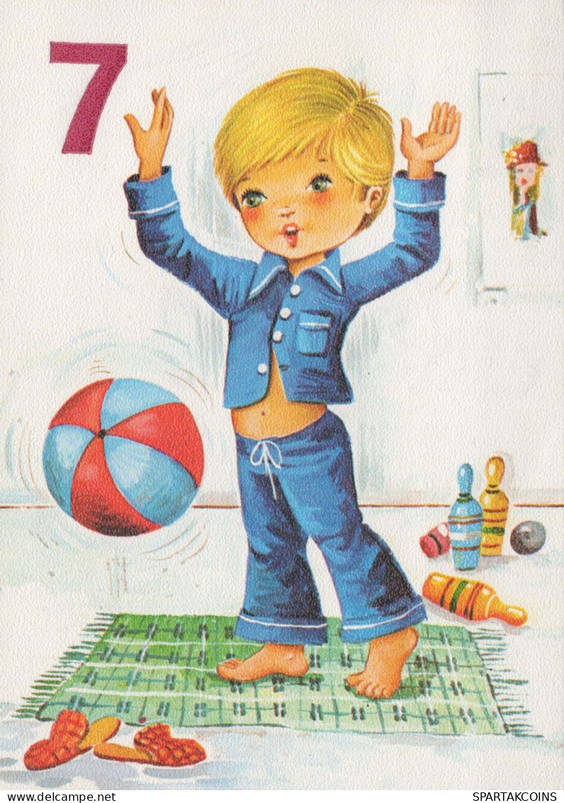 HAPPY BIRTHDAY 7 Year Old BOY CHILDREN Vintage Postal CPSM #PBT772.GB - Verjaardag