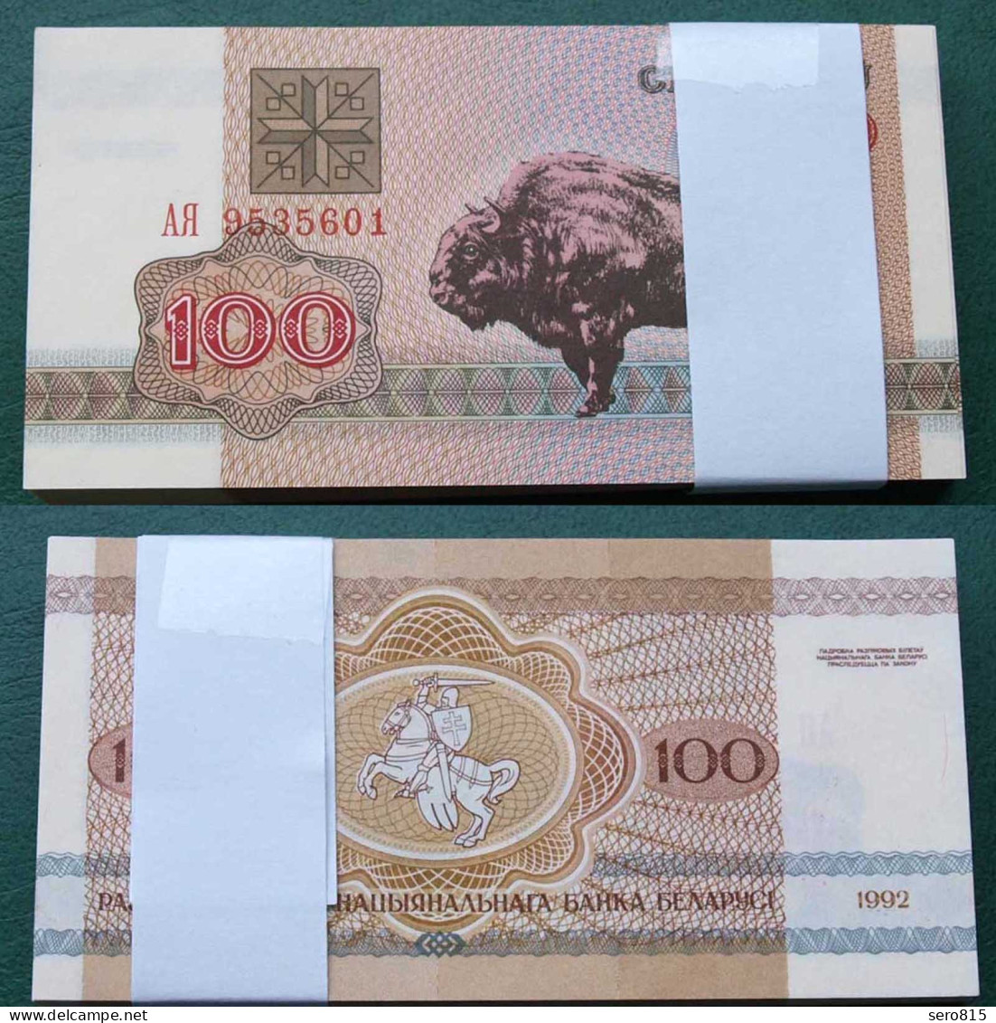 Weißrussland - Belarus 100 Rubel 1992 UNC Pick Nr. 8 -  BUNDLE á 100 Stück Bison - Other - Europe