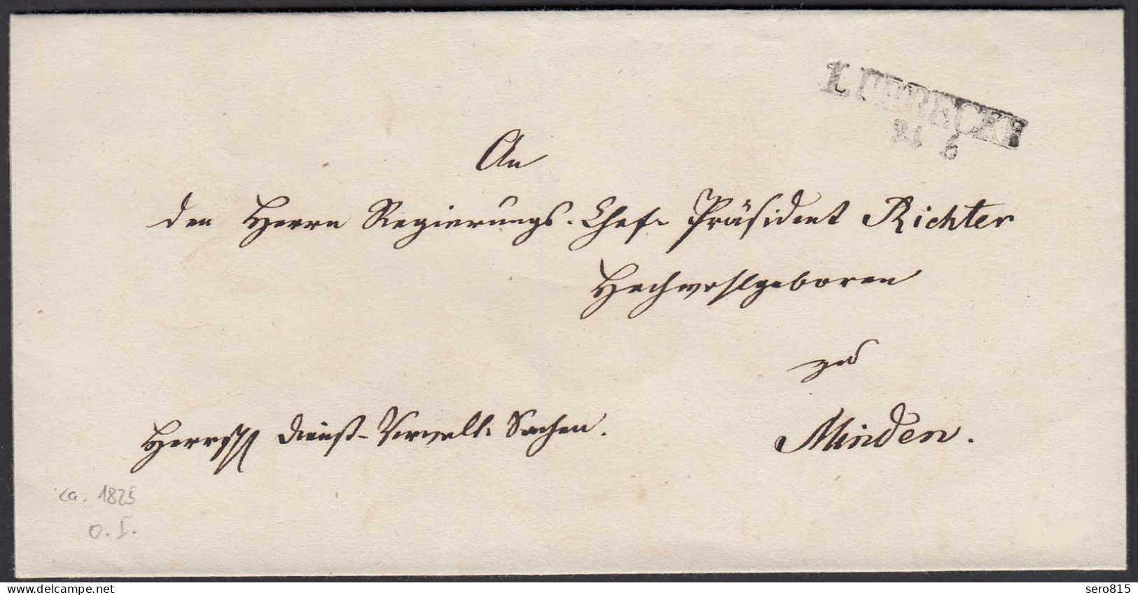 Preussen Umschlag Ca. 1825 LÜBBECKE L2 Nach MINDEN  (24569 - Autres & Non Classés