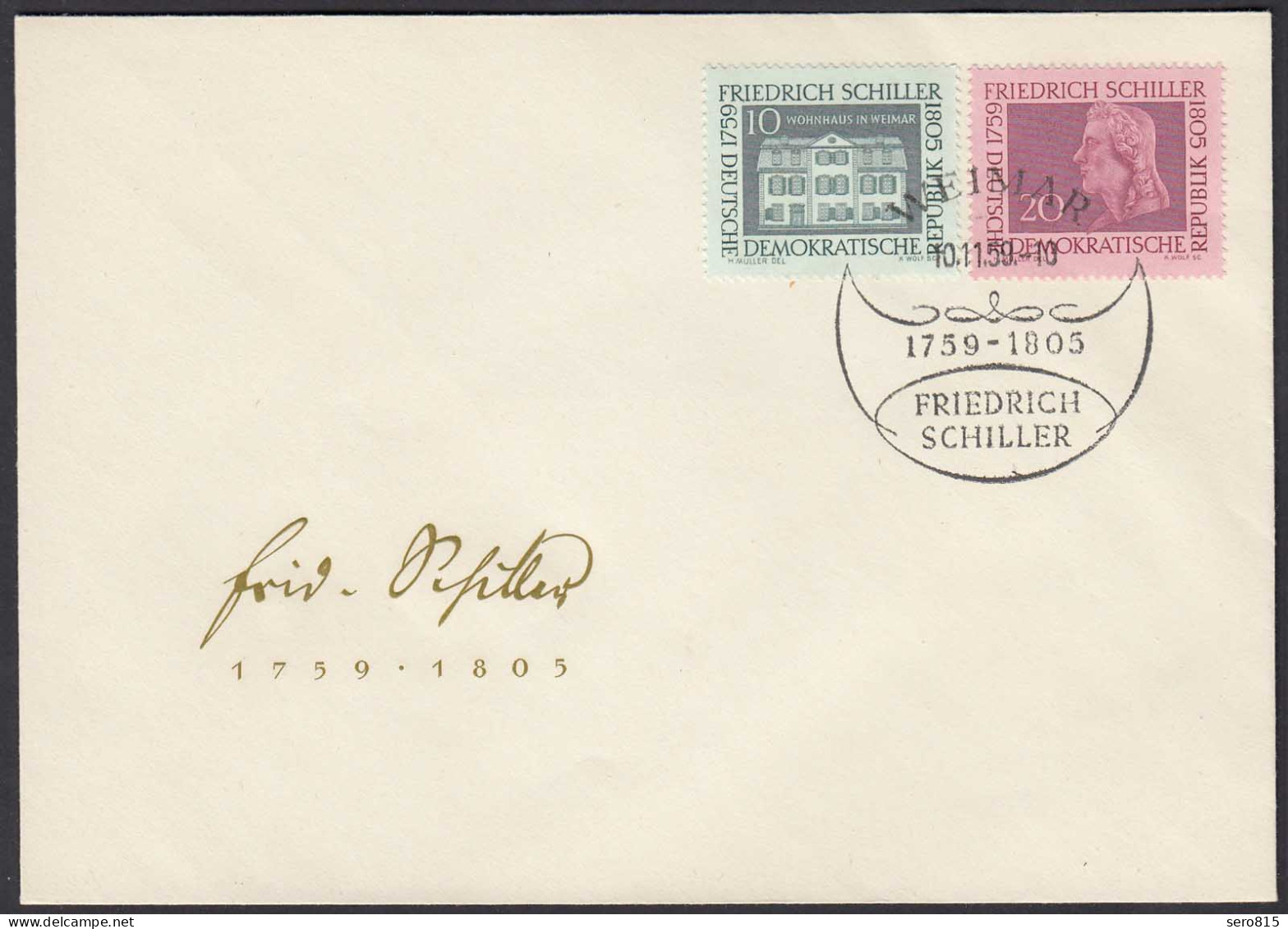 DDR FDC Geburtstag Friedrich Schiller Mi.733-34 Stempel 10.11.1959   (26201 - Other & Unclassified