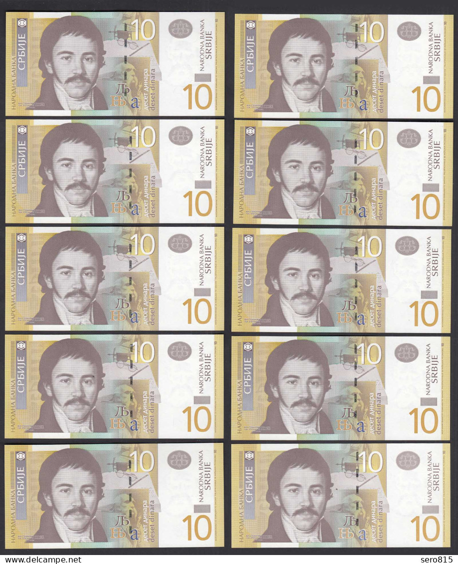Serbien - Serbia 10 Stück á 10 Dinara Banknote Pick 46a UNC (1)  (89102 - Serbia