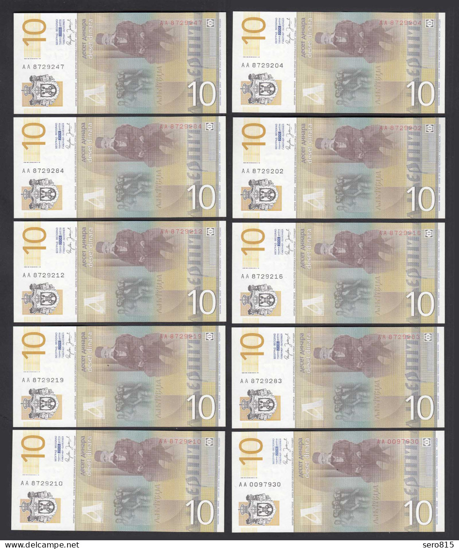 Serbien - Serbia 10 Stück á 10 Dinara Banknote Pick 46a UNC (1)  (89102 - Serbien