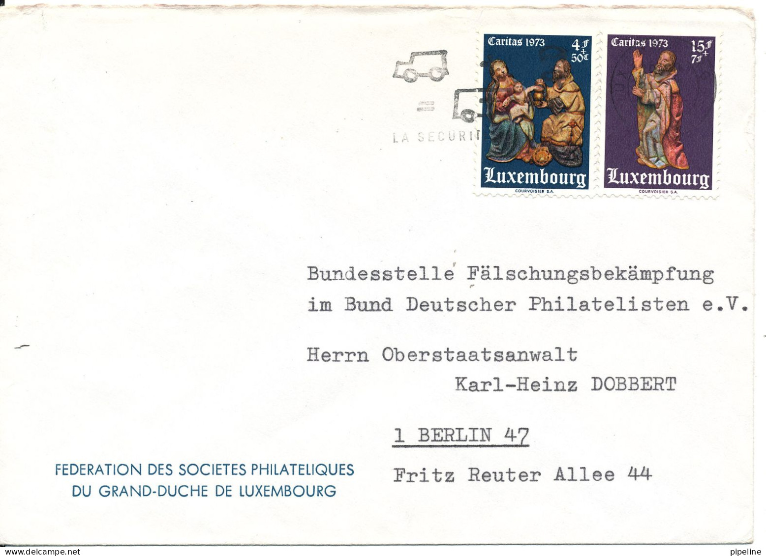 Luxembourg Cover Sent To Germany With Complete Set Of Christmas Stamps 1973 - Briefe U. Dokumente