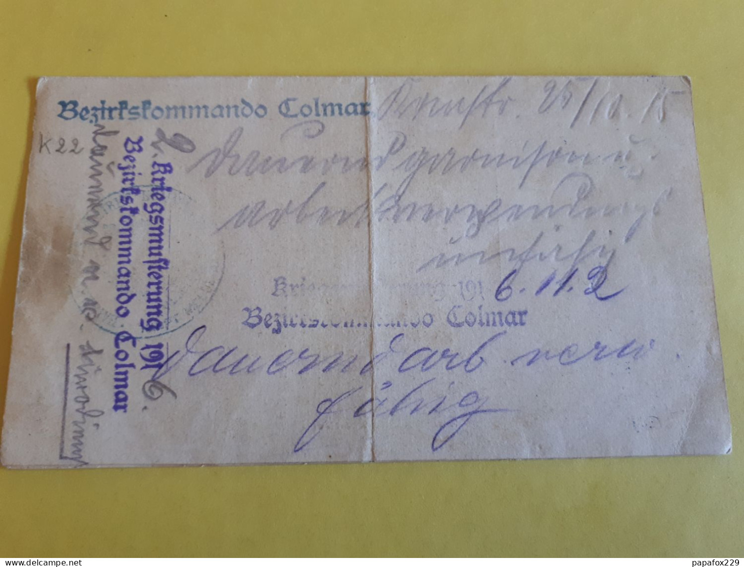 Landsturmschein 1916 Colmar - Ohne Zuordnung