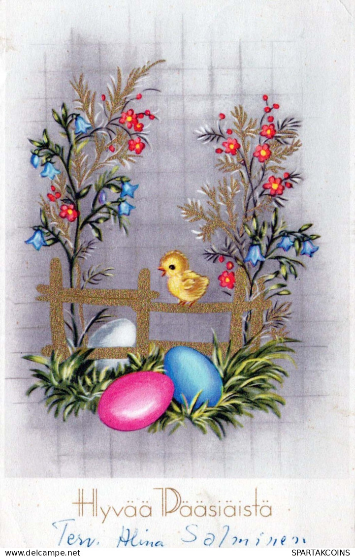 PASQUA FIORI POLLO UOVO Vintage Cartolina CPA #PKE461.IT - Pascua