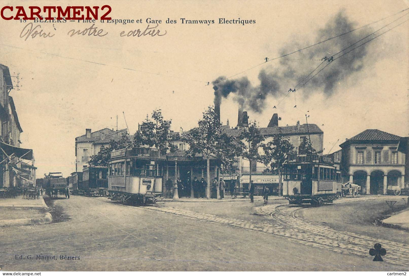 BEZIERS PLACE D'ESPAGNE ET GARE DES TRAMWAYS ELECTRIQUES TRAM 34 HERAULT - Beziers