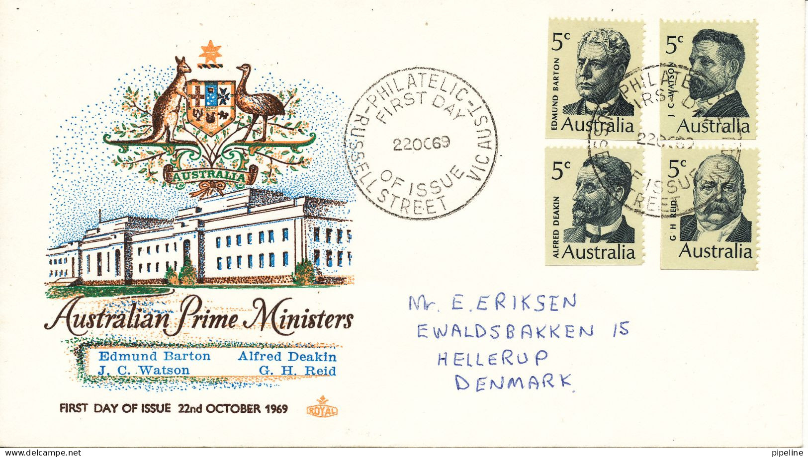 Australia FDC Australian Prime Ministers Complete Set Of 4 22-10-1969 With Nice Cachet - Premiers Jours (FDC)
