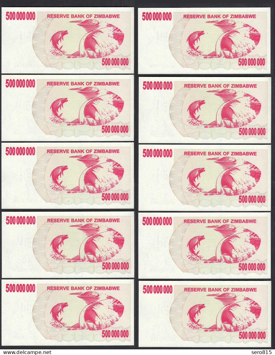 Simbabwe - Zimbabwe 10 Stück á 500 Millionen Dollars 2008 Pick 60 UNC (1)   - Other - Africa