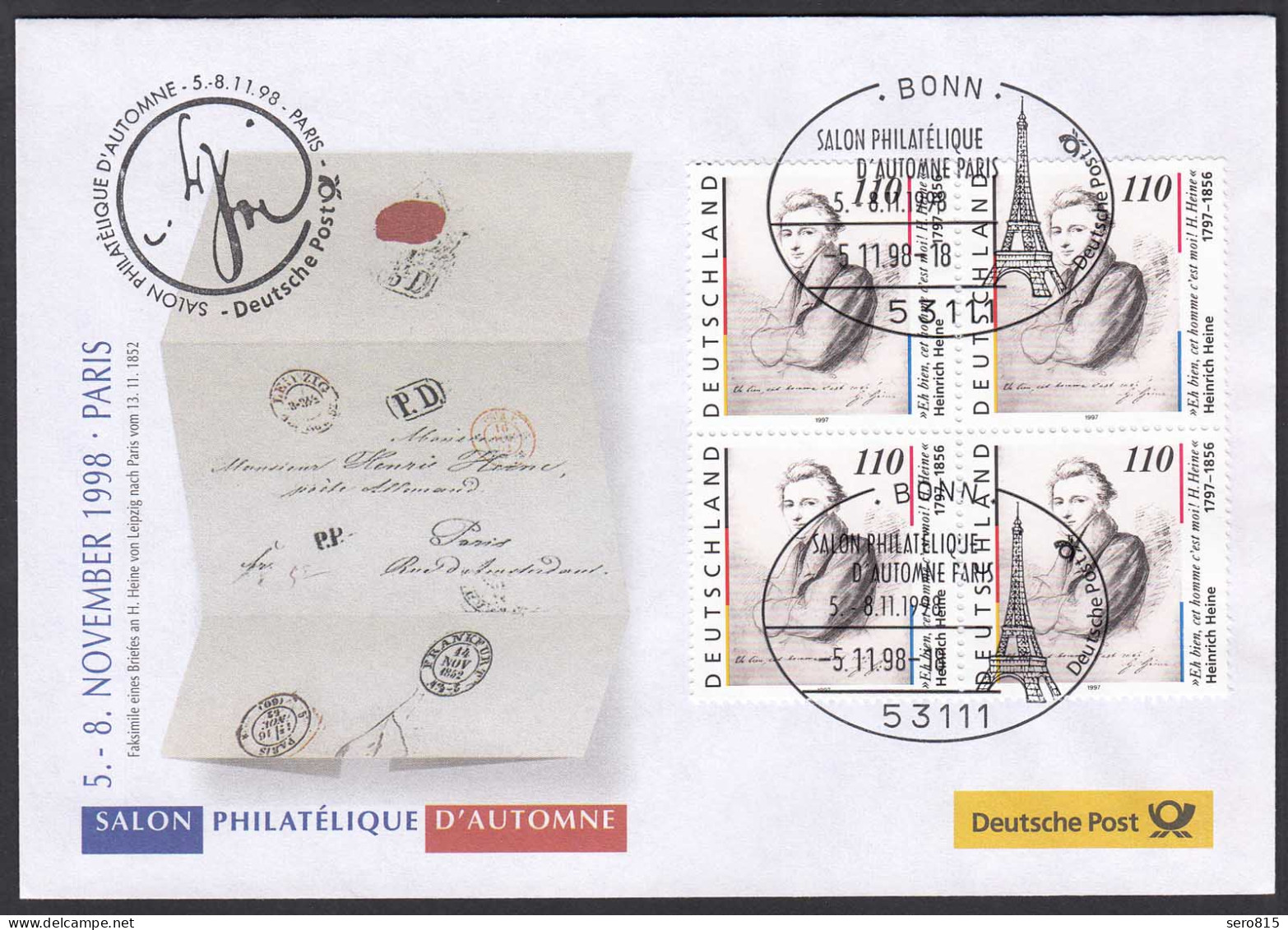 Deutsche Post Original Ausstellungsbrief 1998 Paris  (87036 - Variétés Et Curiosités