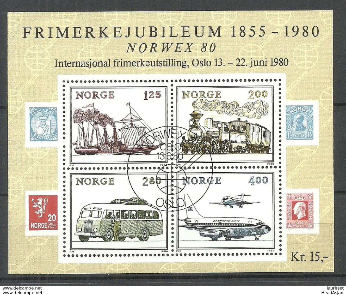NORWAY 1980 S/S Michel Block 3 Mi 817 - 820 O Transport - Blocks & Sheetlets