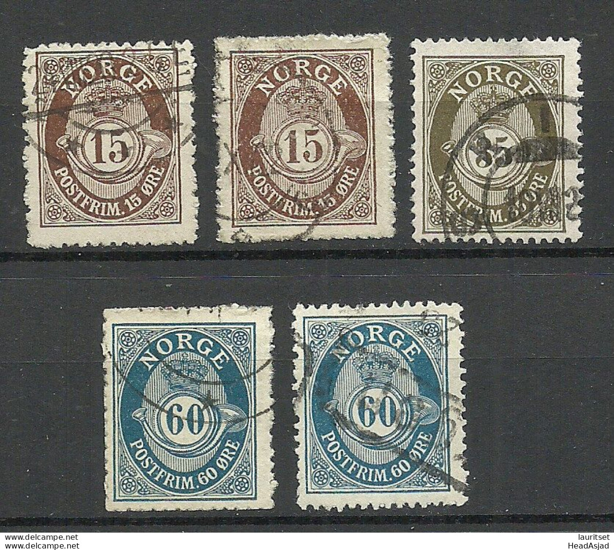 NORWAY 1909-1920 - Posthorn, 5 Stamps, O - Oblitérés
