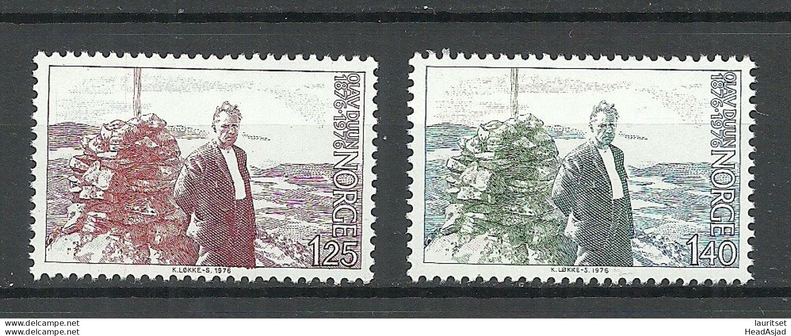 NORWAY 1976 Michel 730 - 731 MNH Olav Duun Writer - Unused Stamps