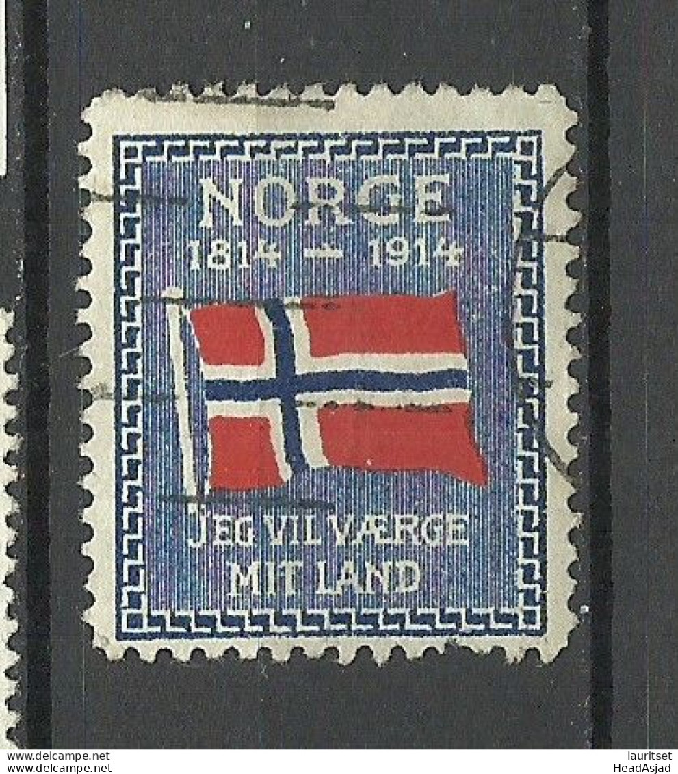NORWAY 1914 Flag Flagge  Patriotic Vignette Poster Stamp O NB! Teeth Missing At Bottom Margin! - Stamps