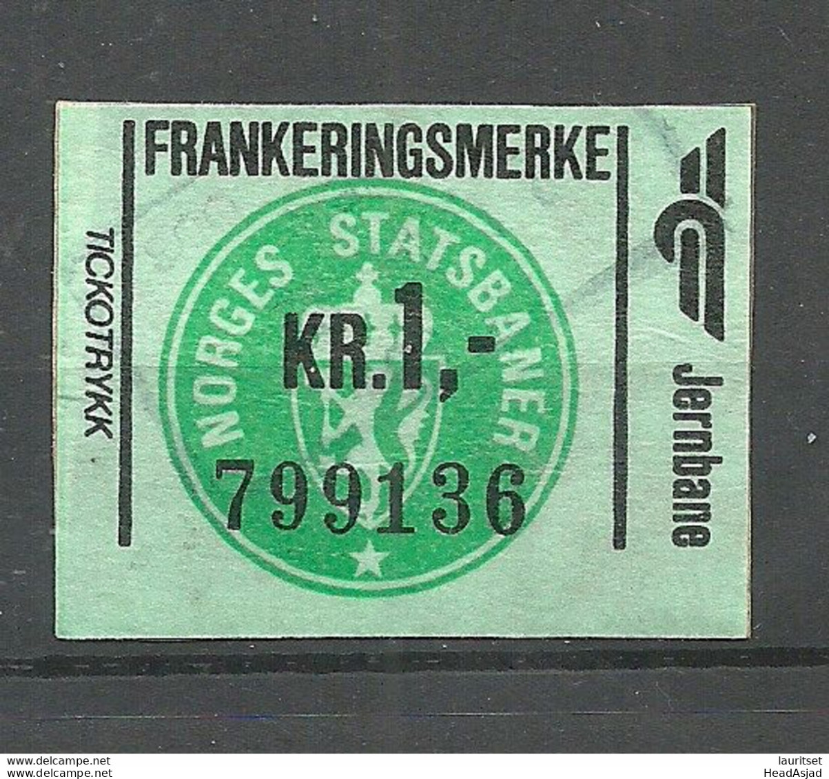 NORWAY Railway Packet Stamp 1 Kr. O - Postpaketten