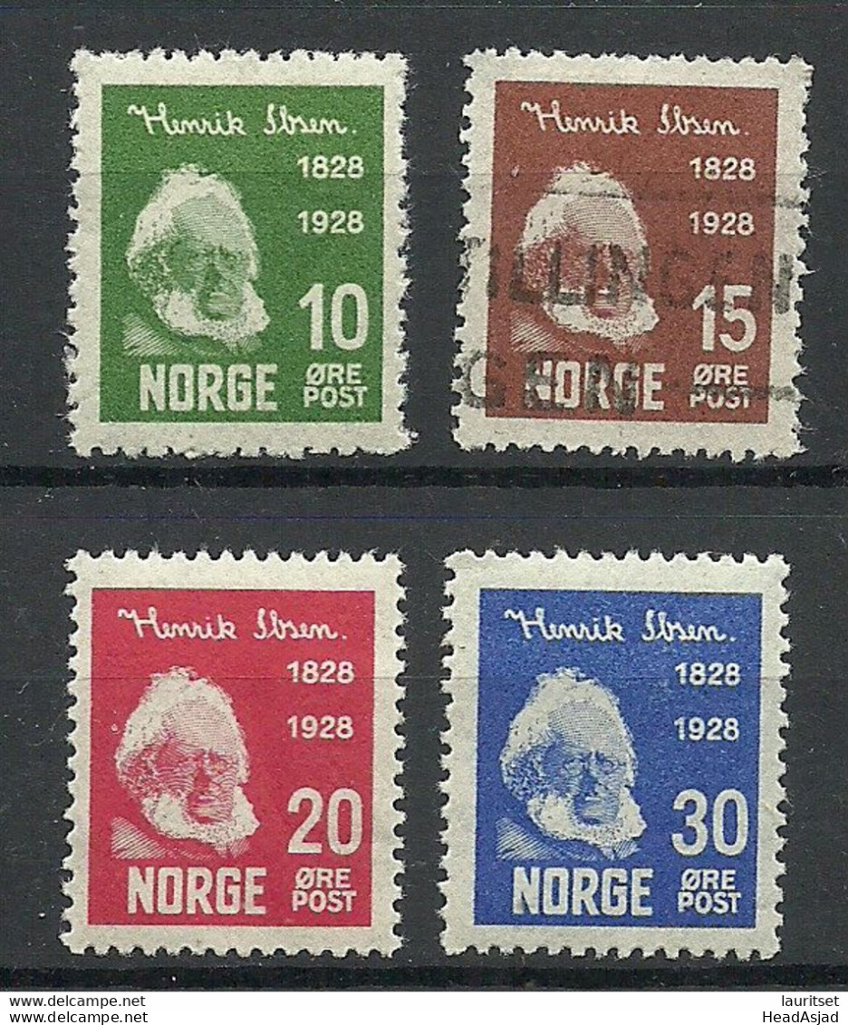 NORWAY 1928 Michel 137 - 140 */o Henrik Ibsen - Unused Stamps