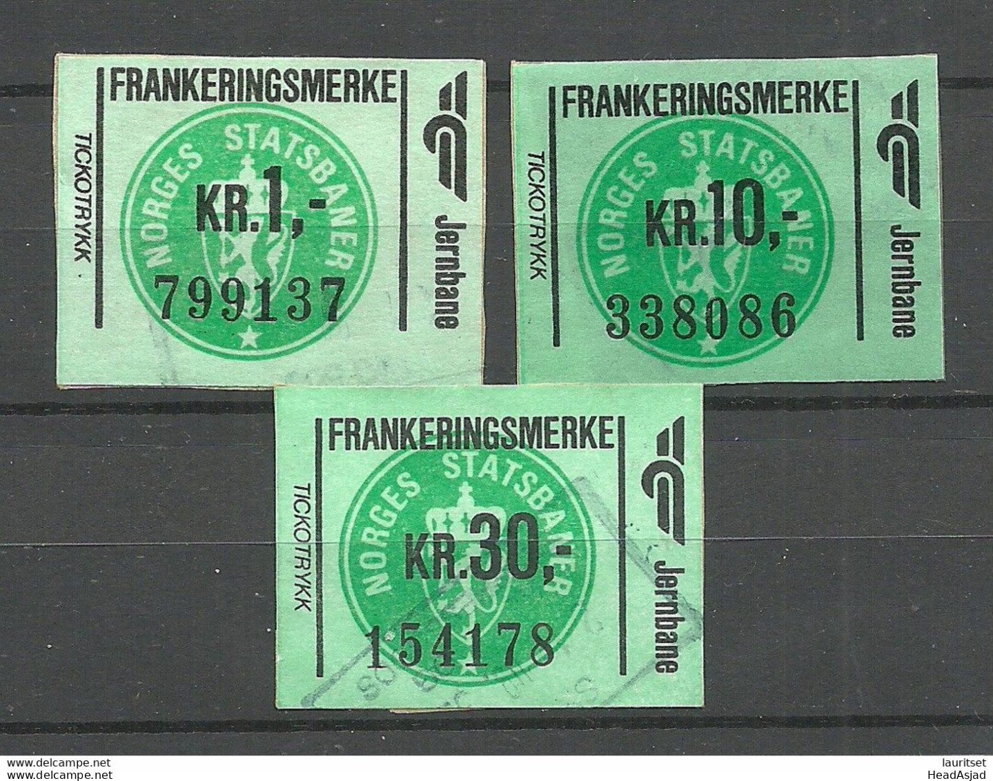 NORWAY Railway Packet Stamps, 3 Pcs - Colis Postaux