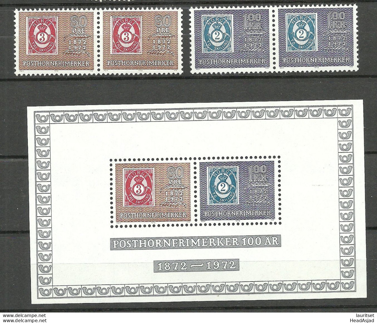 NORWAY 1972 Michel 637 - 638 As Pairs + S/S Mi Block Nr.1 MNH - Neufs