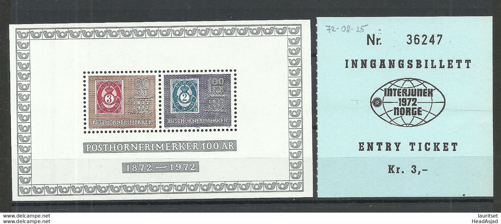 NORWAY 1890 S/S Bock Michel 1 MNH + Exposstion Ticket Eintrittskarte - Blocks & Sheetlets
