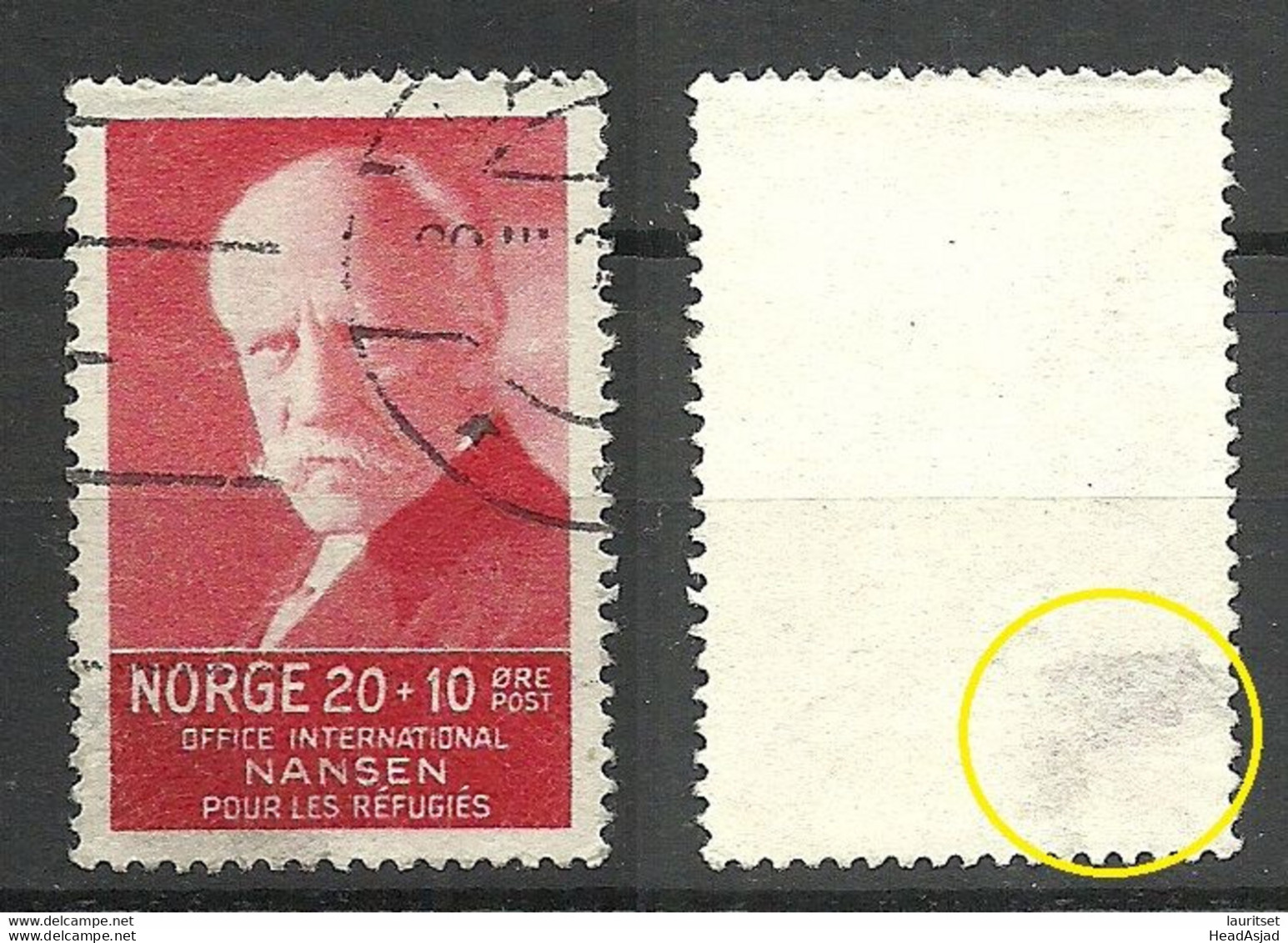 NORWAY 1935 Michel 174 O F. Nansen NB! Damaged = Thinned Place! - Used Stamps