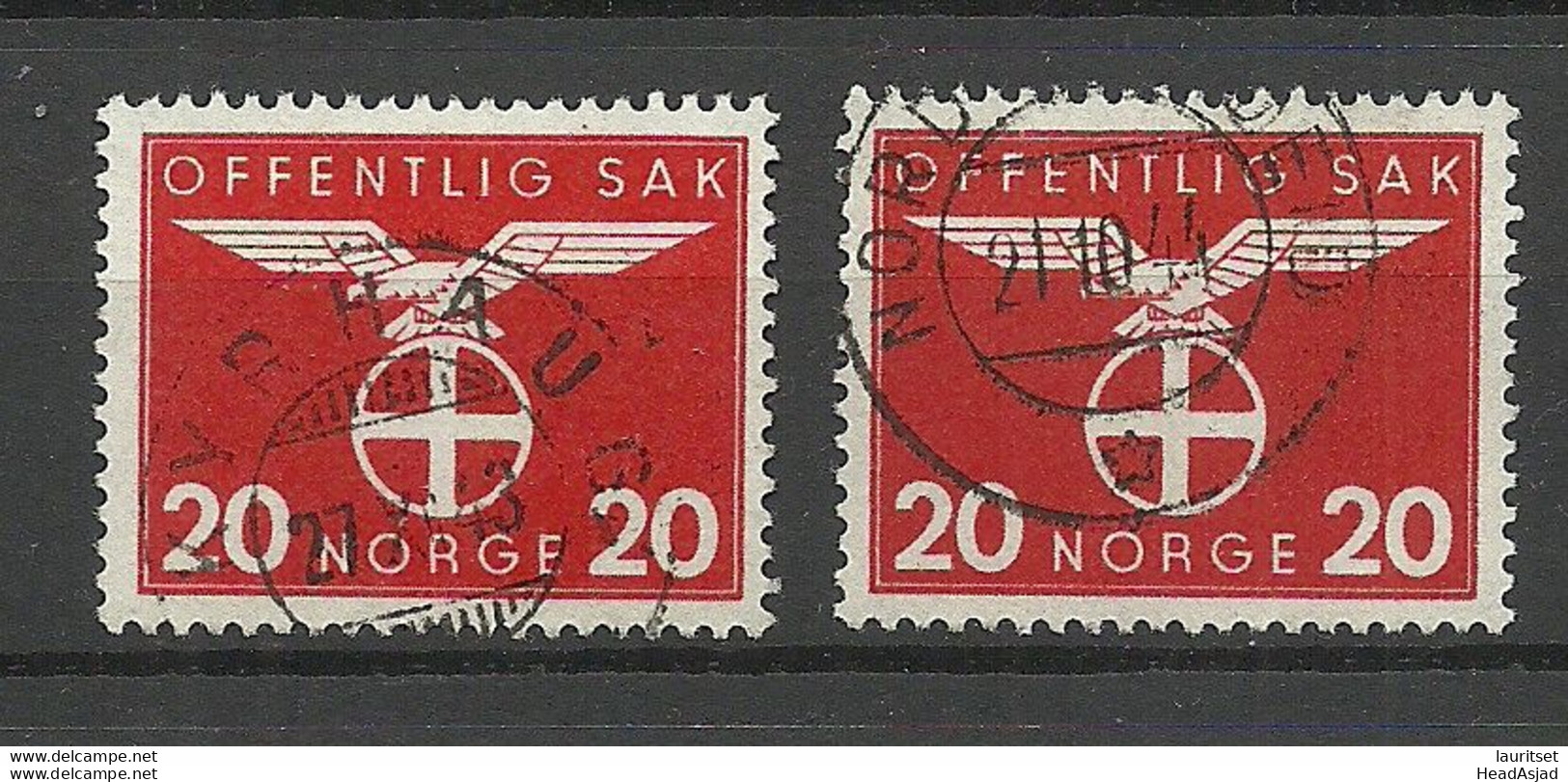 NORWAY 1942 Dienstmarke Duty Stamp Michel 48 O, 2 Exemplares, Better Cancels - Dienstzegels