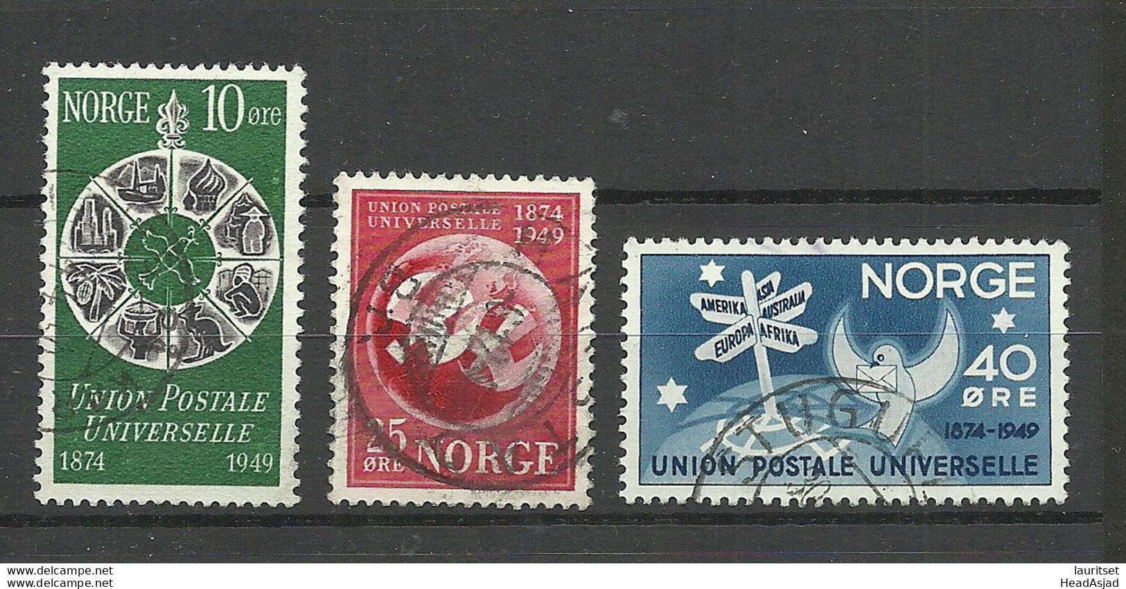 NORWAY 1949 Michel 344  - 346 O UPU Weltpostverein - UPU (Universal Postal Union)