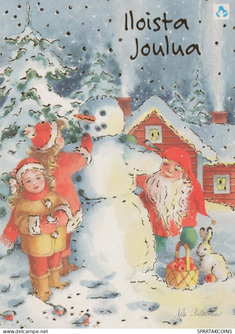 PAPÁ NOEL Feliz Año Navidad MUÑECO DE NIEVE Vintage Tarjeta Postal CPSM #PAU369.ES - Santa Claus