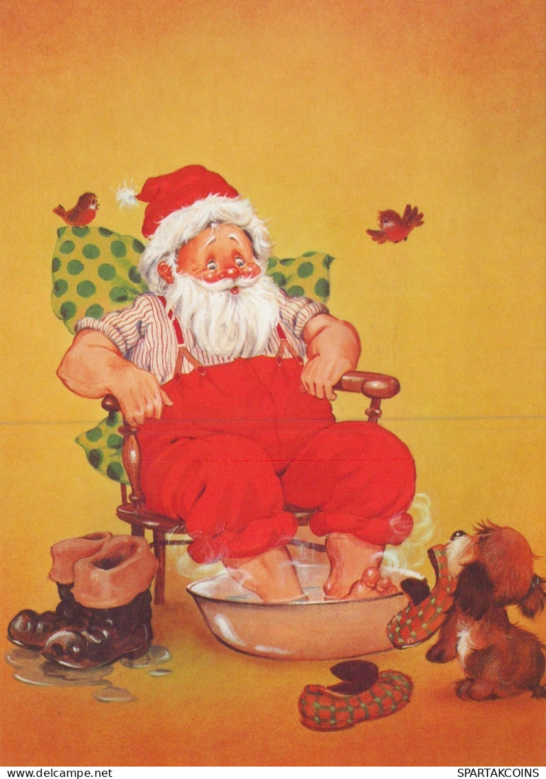 PAPÁ NOEL PERRO NAVIDAD Fiesta Vintage Tarjeta Postal CPSM #PAK675.ES - Santa Claus