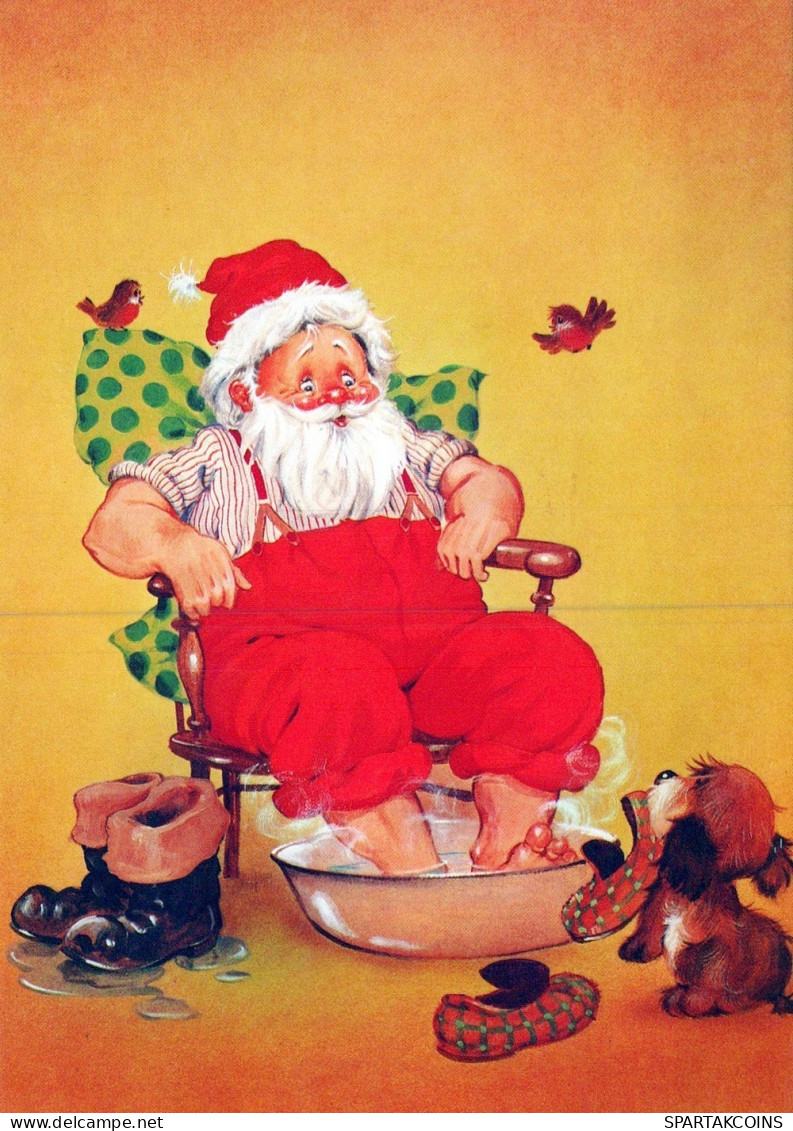 PAPÁ NOEL PERRO NAVIDAD Fiesta Vintage Tarjeta Postal CPSM #PAK675.ES - Santa Claus