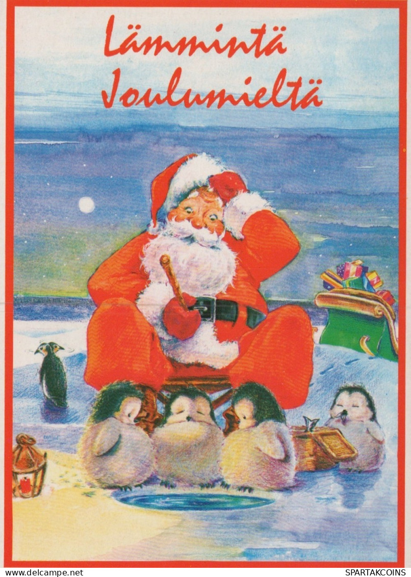PAPÁ NOEL Animales NAVIDAD Fiesta Vintage Tarjeta Postal CPSM #PAK607.ES - Santa Claus