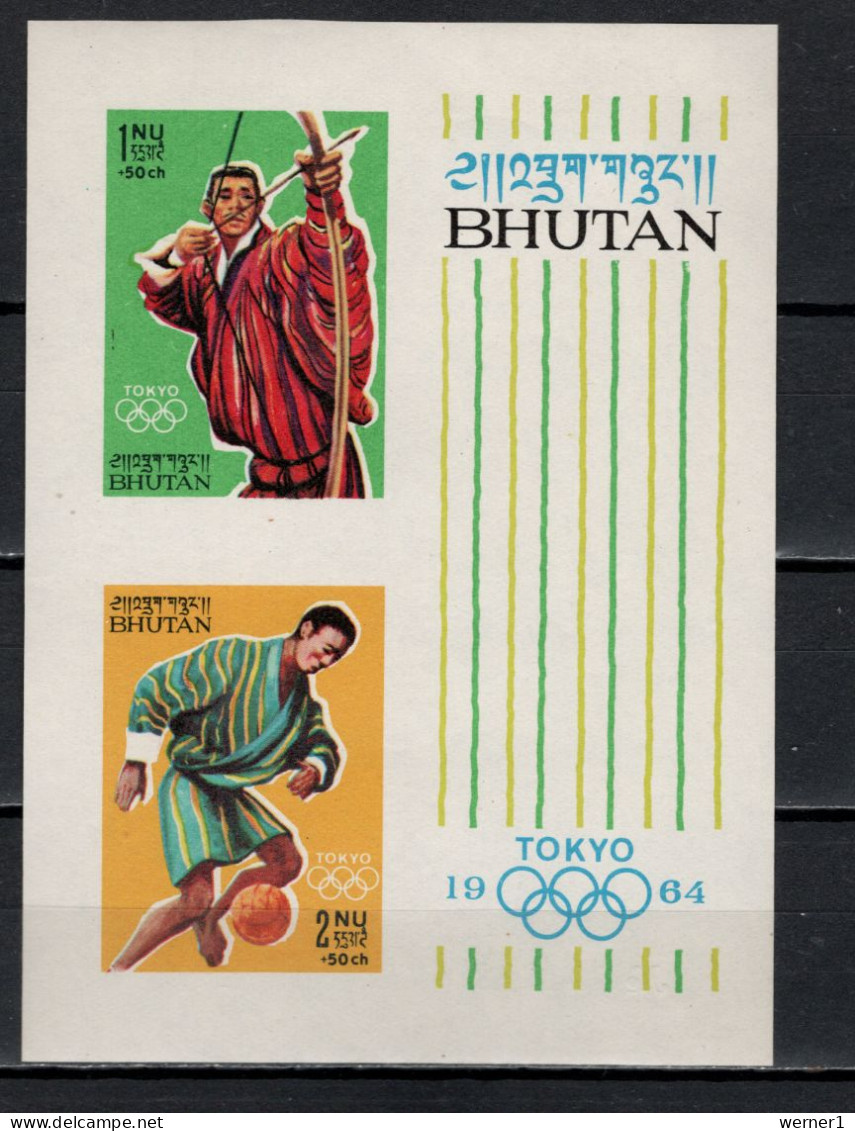 Bhutan 1964 Olympic Games Tokyo, Archery, Football Soccer S/s Imperf. MNH - Summer 1964: Tokyo