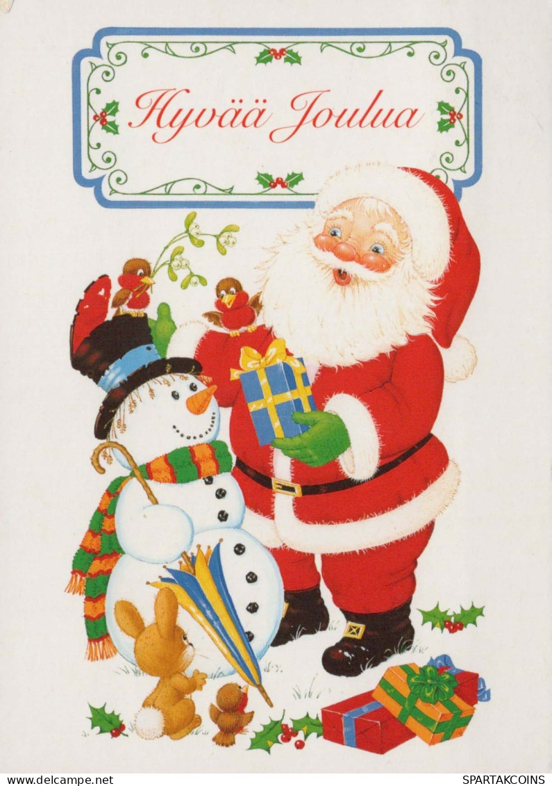 PÈRE NOËL Bonne Année Noël BONHOMME DE NEIGE Vintage Carte Postale CPSM #PAU370.FR - Santa Claus