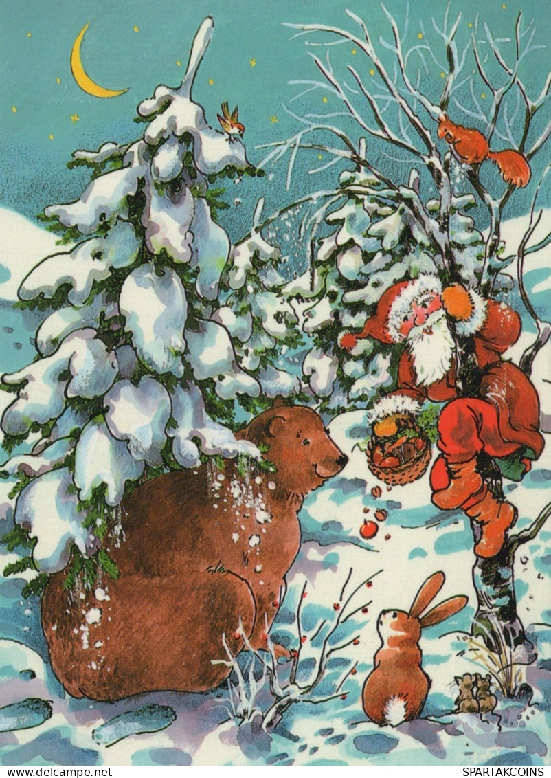 PÈRE NOËL Animaux NOËL Fêtes Voeux Vintage Carte Postale CPSM #PAK476.FR - Santa Claus