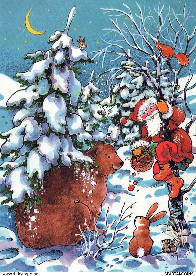 PÈRE NOËL Animaux NOËL Fêtes Voeux Vintage Carte Postale CPSM #PAK476.FR - Santa Claus